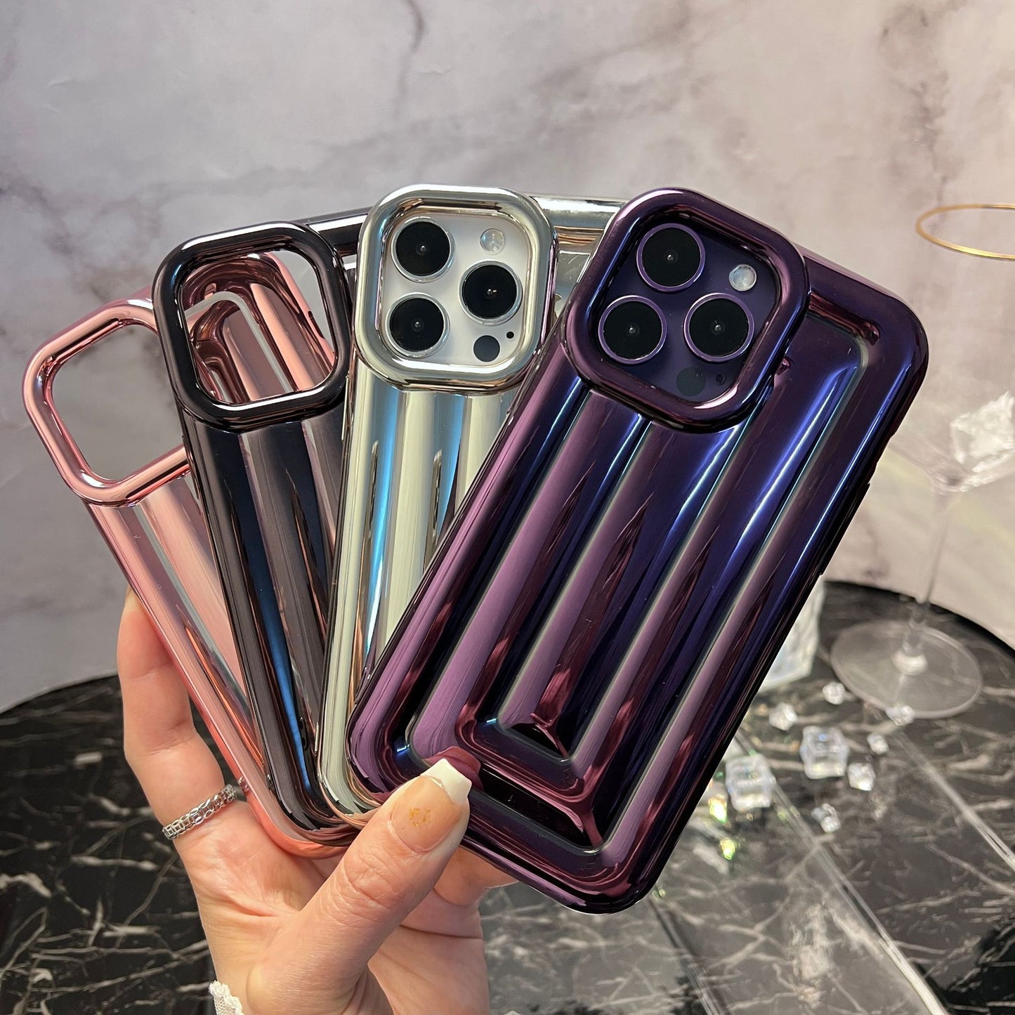 CASYFiE 3D Stripe Pattern Chrome Plating Electroplated Apple iPhone case