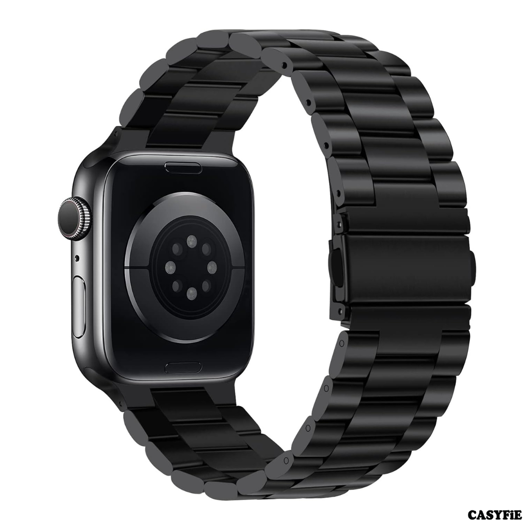 Casyfie Premium Black Metal Band For Apple Watch Compatible With 42/44/45/49MM Men/Women