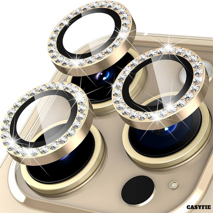 Casyfie Camera Diamond Rings/Lens Protector Gold For iPhone 15 PRO/15 PRO MAX