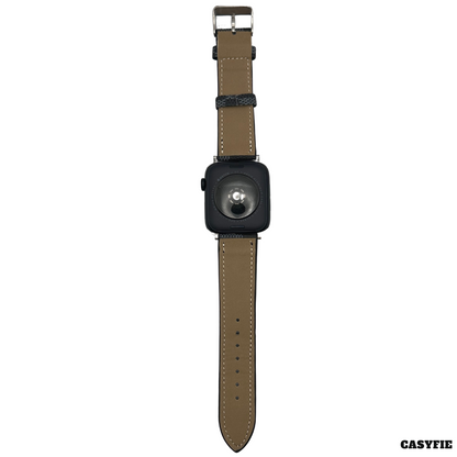 Casyfie Premium Leather Strap Black Grey For Apple Watch Compatible With 44/45/49MM Men/Women
