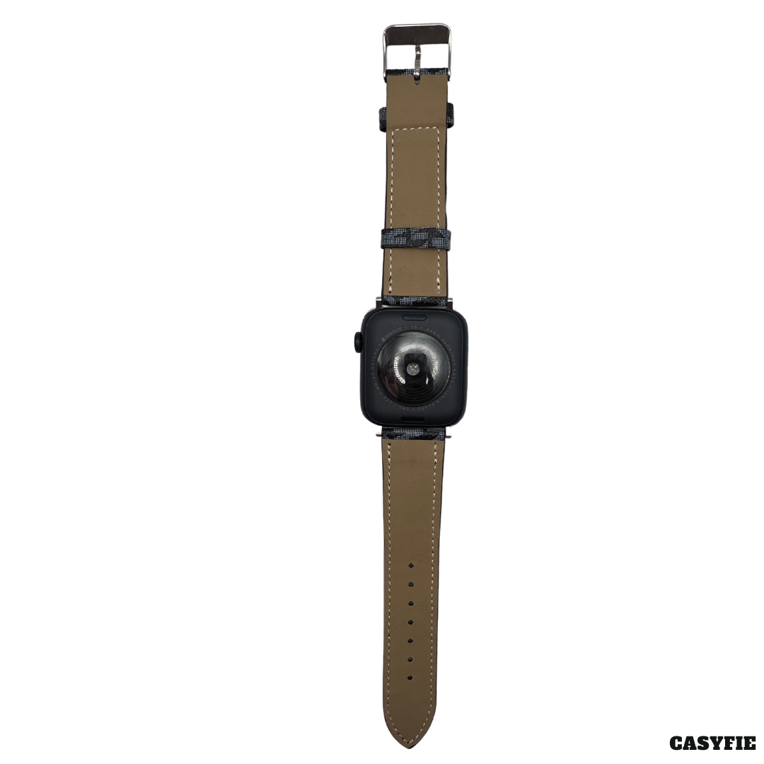 Casyfie Premium Leather Strap Black MK Print For Apple Watch Compatible With 44/45/49MM Men/Women