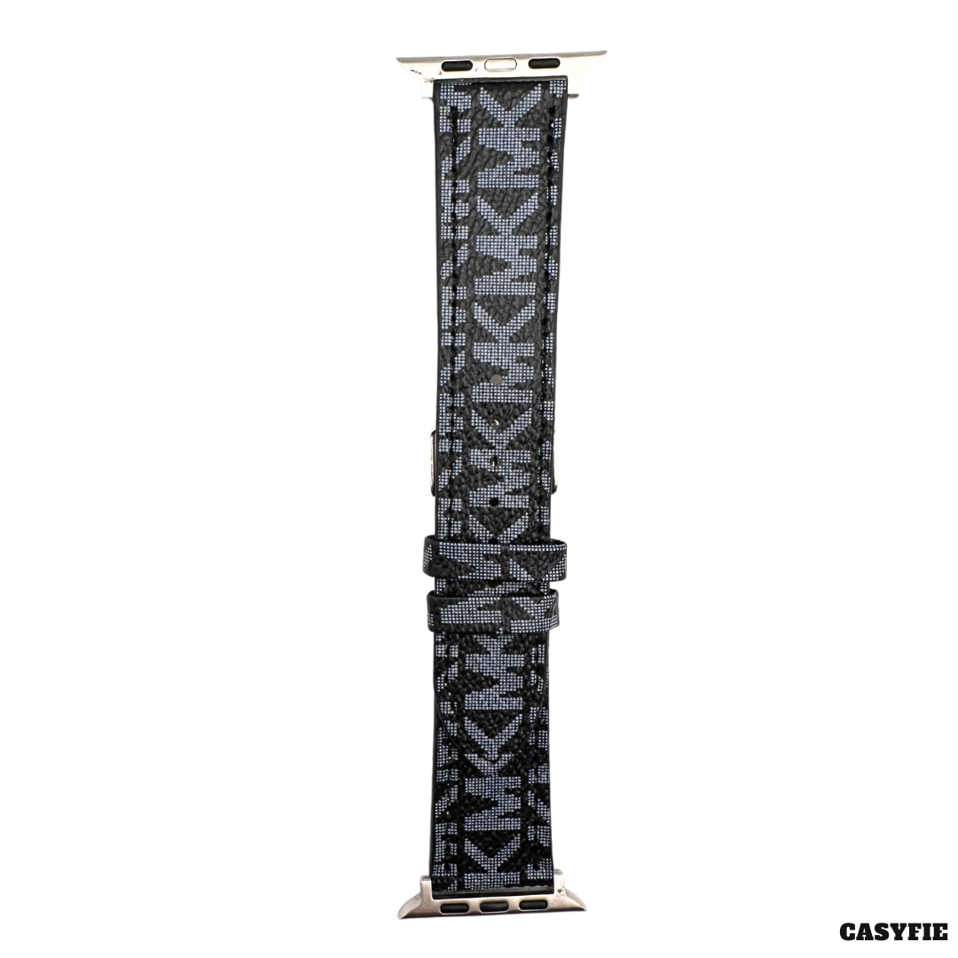 Casyfie Premium Leather Strap Black MK Print For Apple Watch Compatible With 44/45/49MM Men/Women