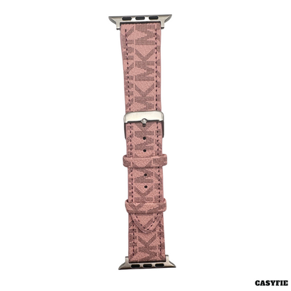 Casyfie Premium Leather Strap Pink MK Print For Apple Watch Compatible With 44/45/49MM Men/Women.