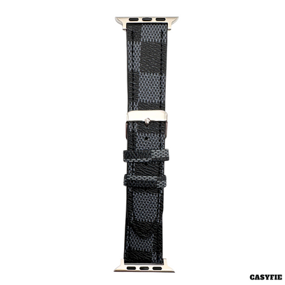 Casyfie Premium Leather Strap Black Grey For Apple Watch Compatible With 44/45/49MM Men/Women