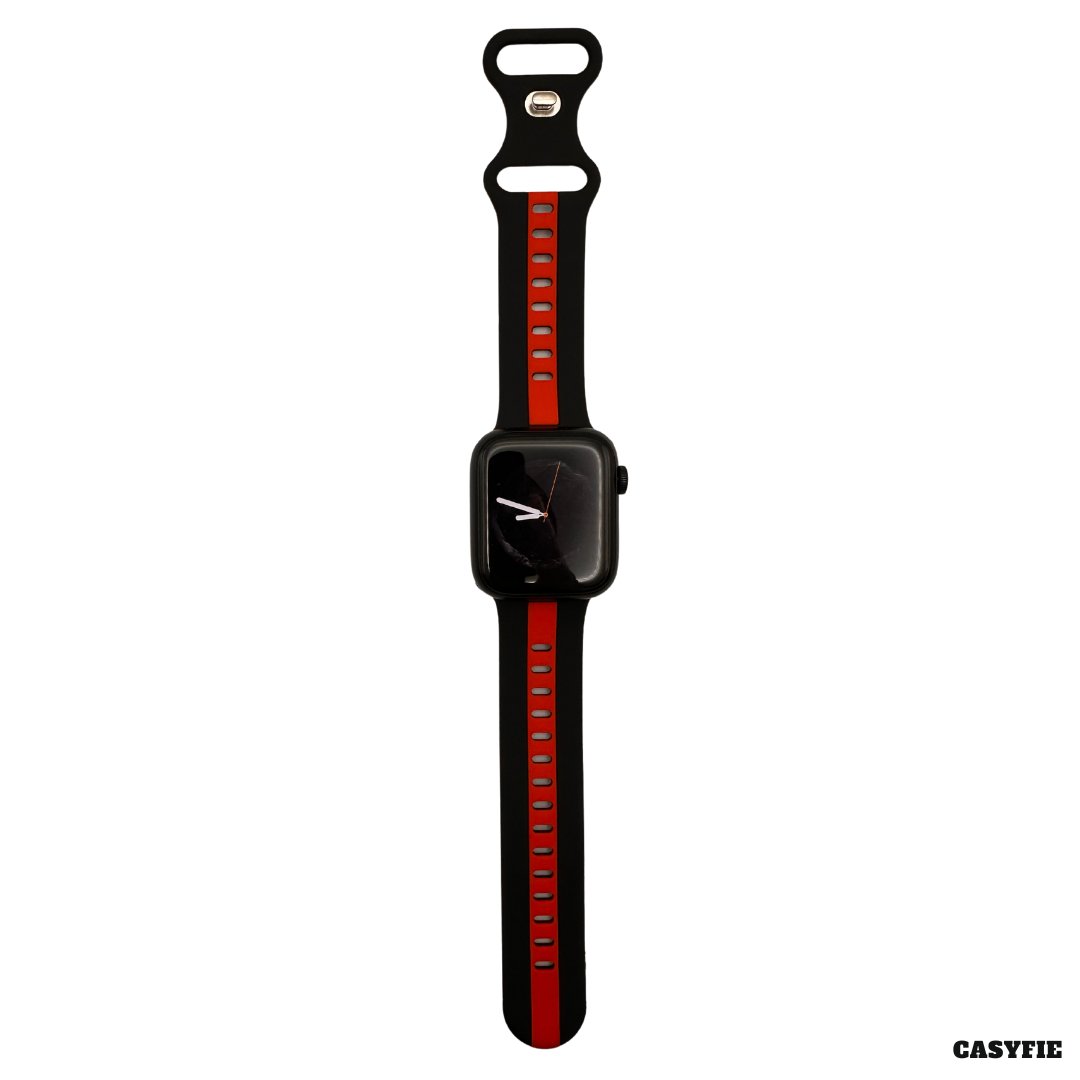 Casyfie Dual Color Black Red Silicone Strap Fits With 42/44/45/49MM