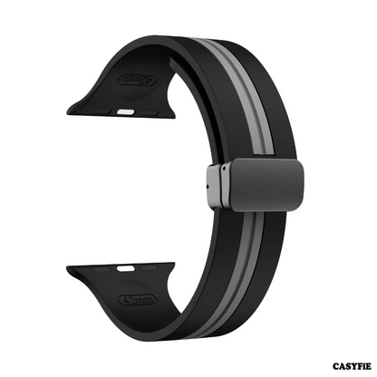 Casyfie Strip Pattern Black Grey Magnetic Silicone Apple Watch Band Compatible With 42/44/45/49MM