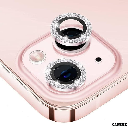 Casyfie Camera Diamond Rings/Lens Protector Pink For iPhone 15/15 Plus