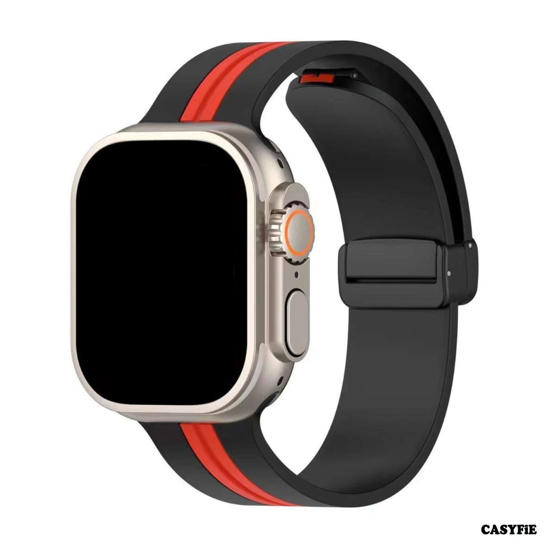 Casyfie Strip Pattern Dual Color Magnetic Silicone Apple Watch Band Compatible With 42/44/45/49MM