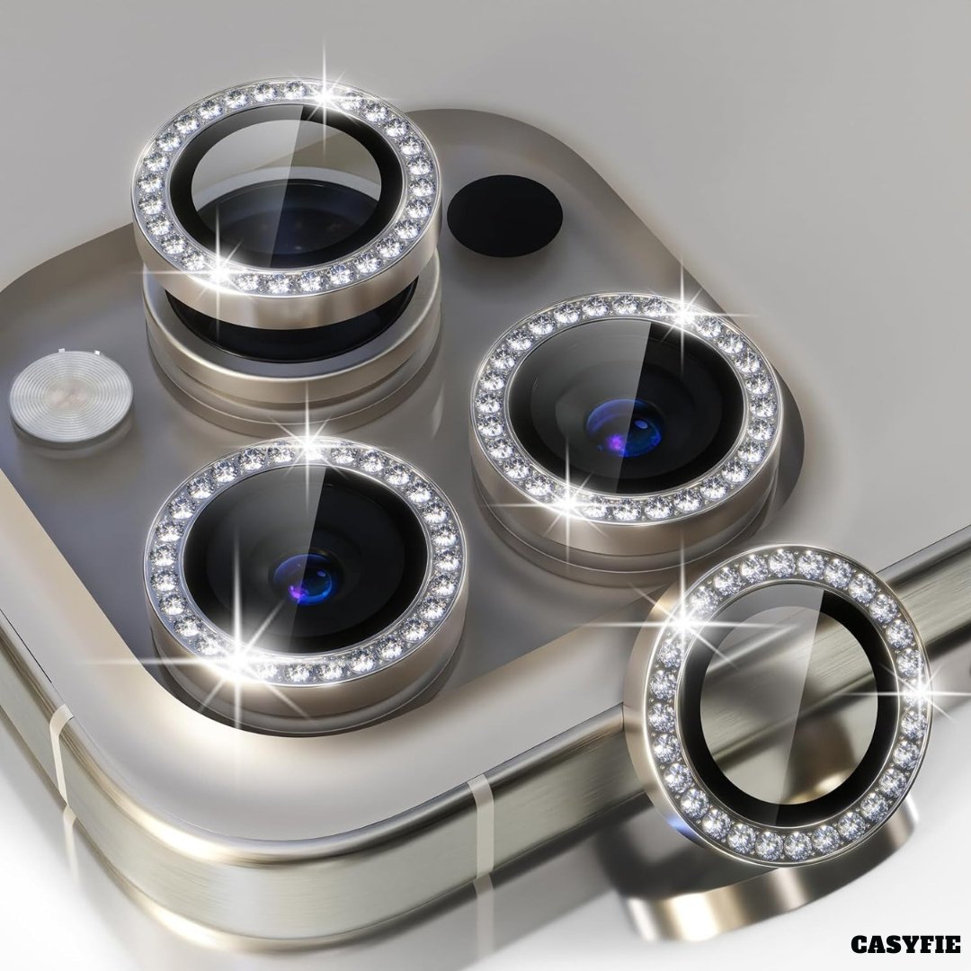 Casyfie Camera Diamond Rings/Lens Protector Titanium Grey For iPhone 15 PRO/15 PRO MAX
